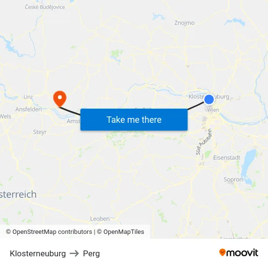 Klosterneuburg to Perg map
