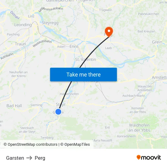 Garsten to Perg map