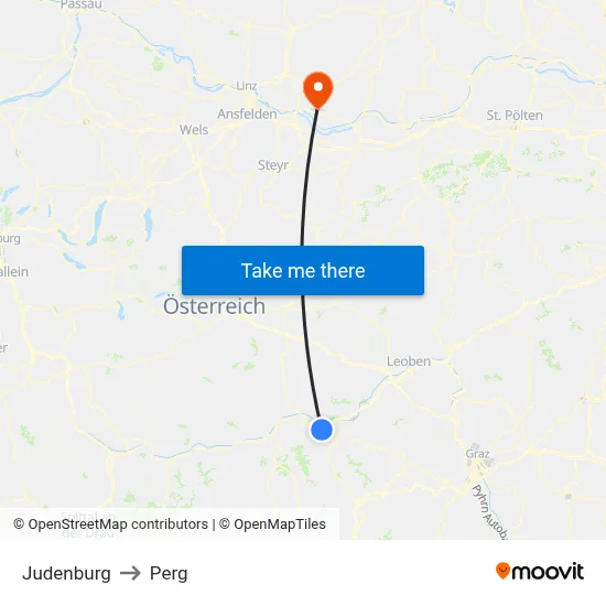 Judenburg to Perg map