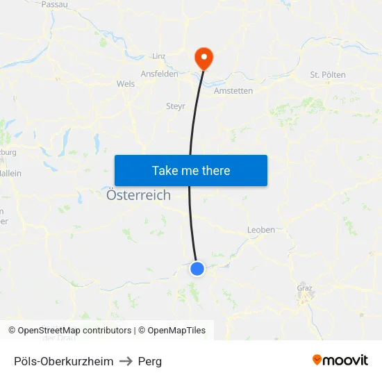 Pöls-Oberkurzheim to Perg map