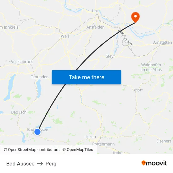 Bad Aussee to Perg map
