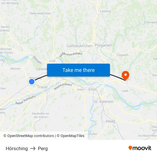 Hörsching to Perg map