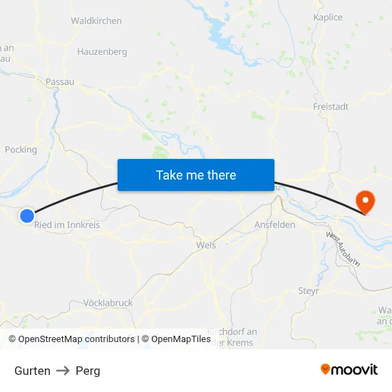 Gurten to Perg map