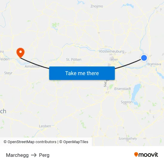 Marchegg to Perg map