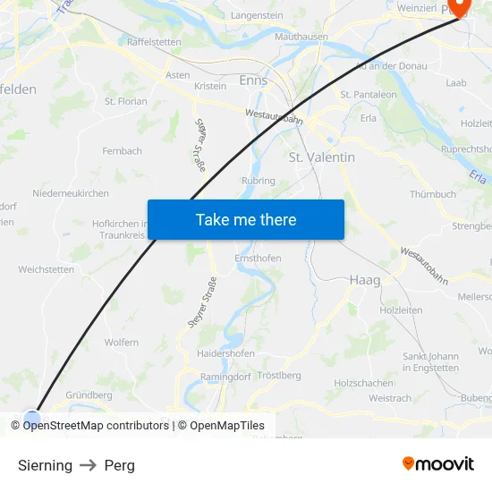 Sierning to Perg map