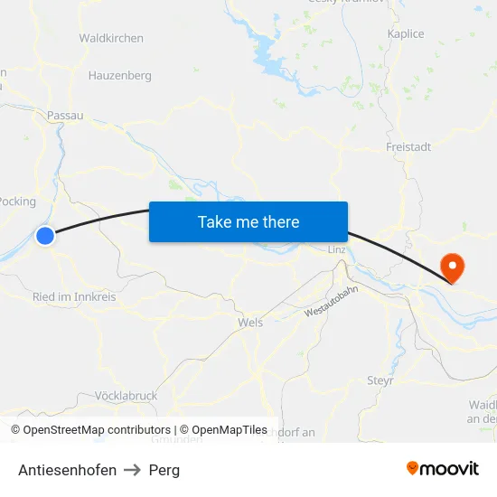 Antiesenhofen to Perg map