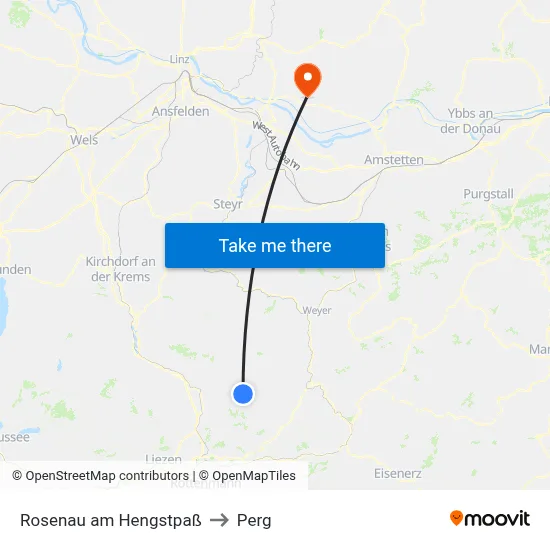 Rosenau am Hengstpaß to Perg map
