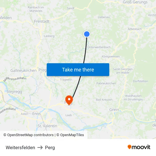 Weitersfelden to Perg map