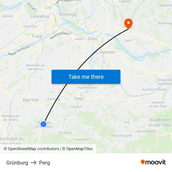 Grünburg to Perg map