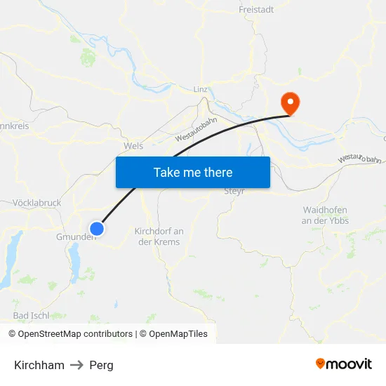 Kirchham to Perg map