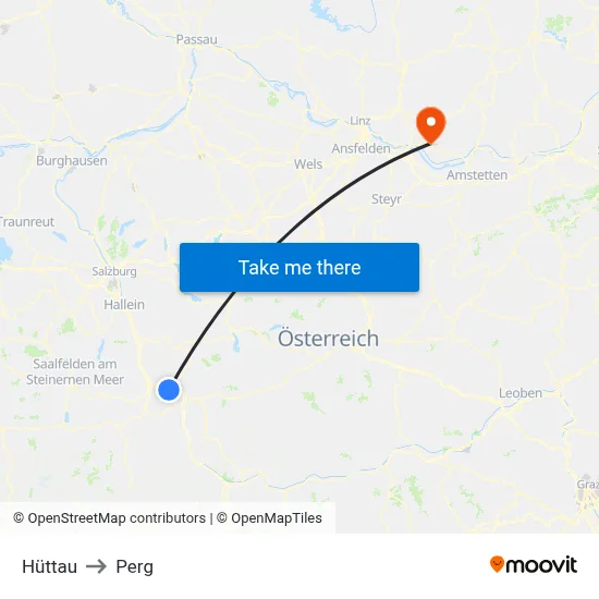 Hüttau to Perg map