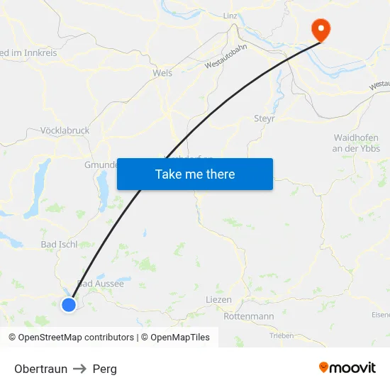 Obertraun to Perg map