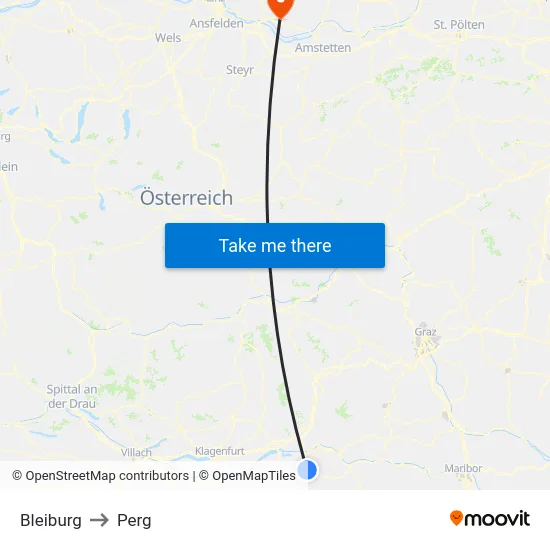 Bleiburg to Perg map