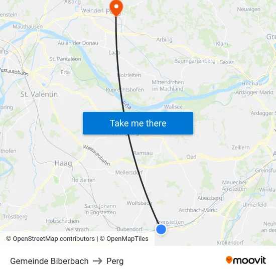Gemeinde Biberbach to Perg map