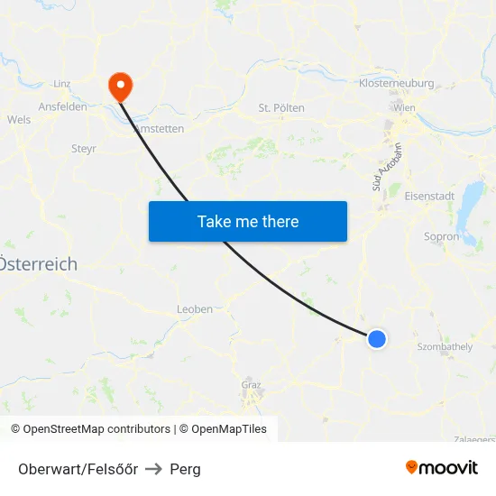 Oberwart/Felsőőr to Perg map