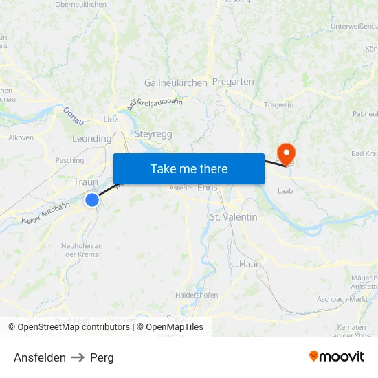 Ansfelden to Perg map