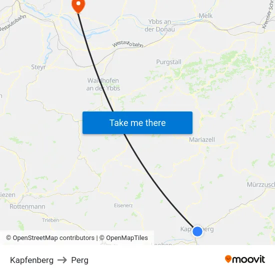 Kapfenberg to Perg map