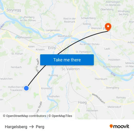 Hargelsberg to Perg map