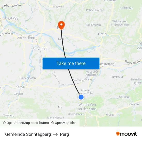 Gemeinde Sonntagberg to Perg map