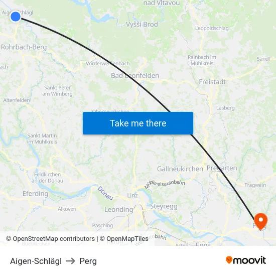 Aigen-Schlägl to Perg map