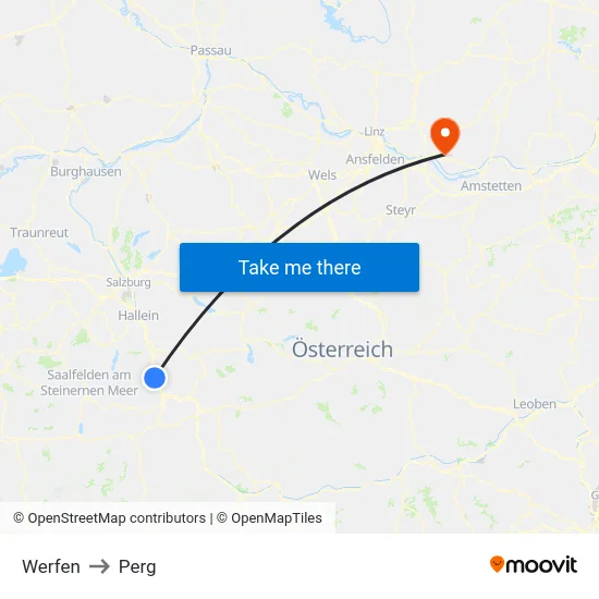 Werfen to Perg map