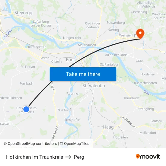 Hofkirchen Im Traunkreis to Perg map