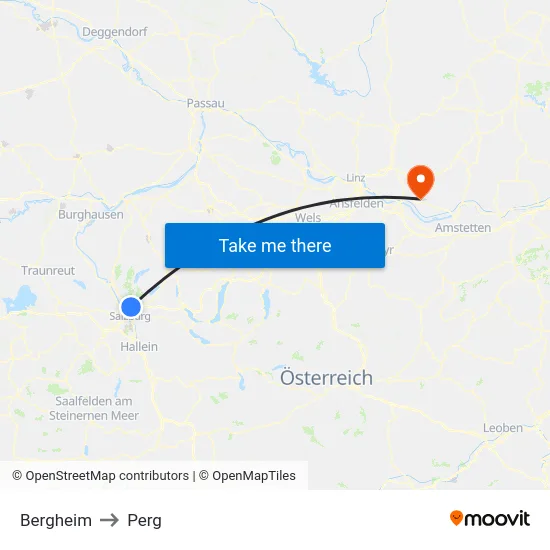 Bergheim to Perg map