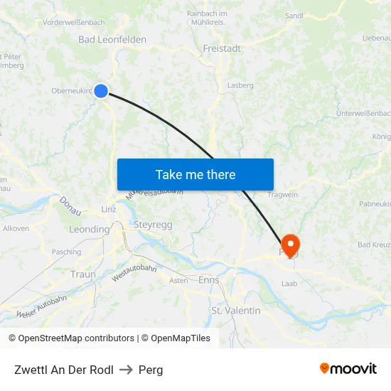 Zwettl An Der Rodl to Perg map