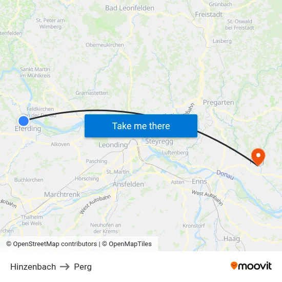 Hinzenbach to Perg map