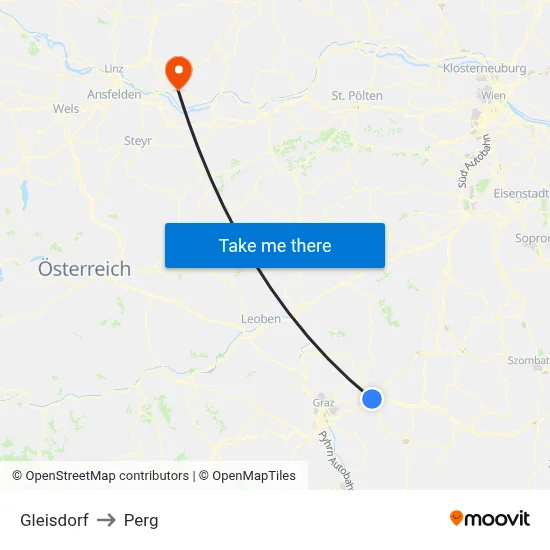 Gleisdorf to Perg map
