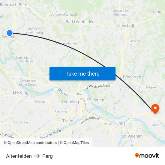Altenfelden to Perg map