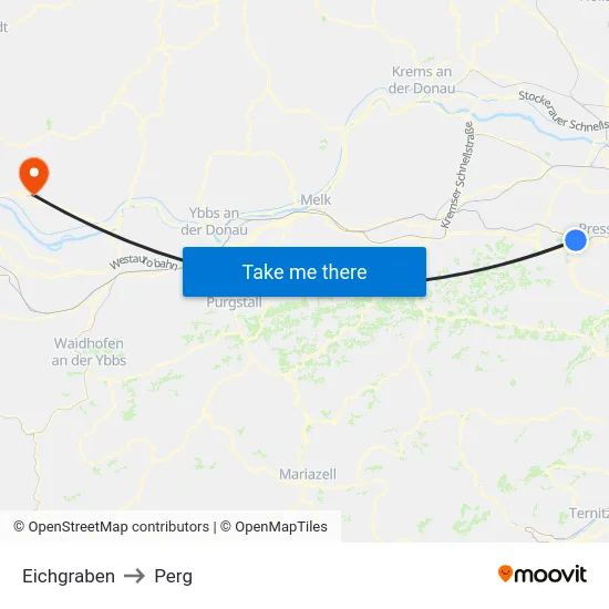 Eichgraben to Perg map