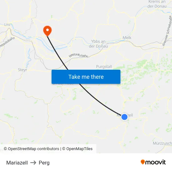 Mariazell to Perg map