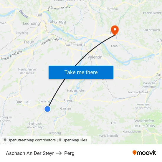 Aschach An Der Steyr to Perg map