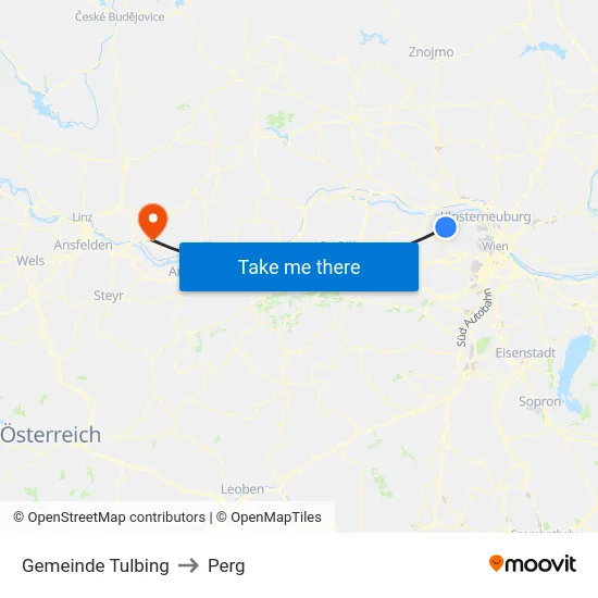 Gemeinde Tulbing to Perg map