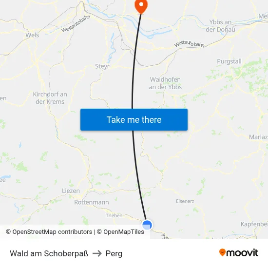 Wald am Schoberpaß to Perg map