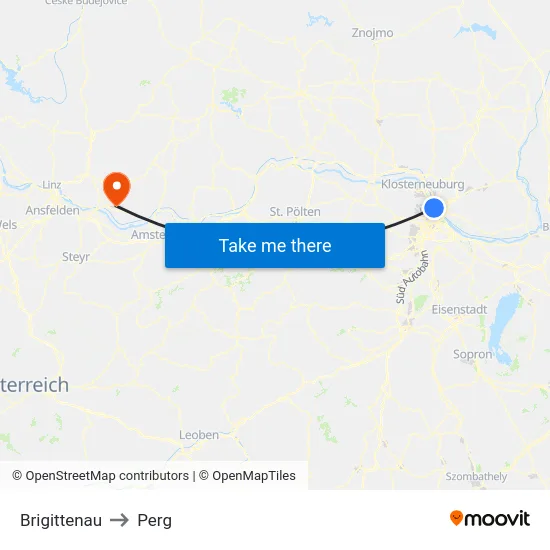 Brigittenau to Perg map