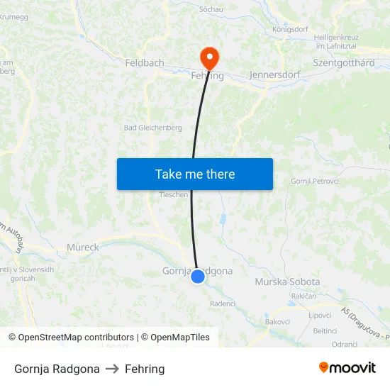Gornja Radgona to Fehring map