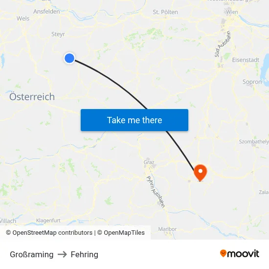 Großraming to Fehring map