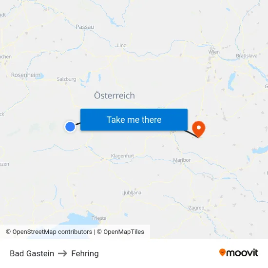 Bad Gastein to Fehring map