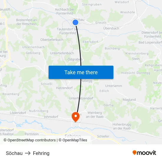 Söchau to Fehring map
