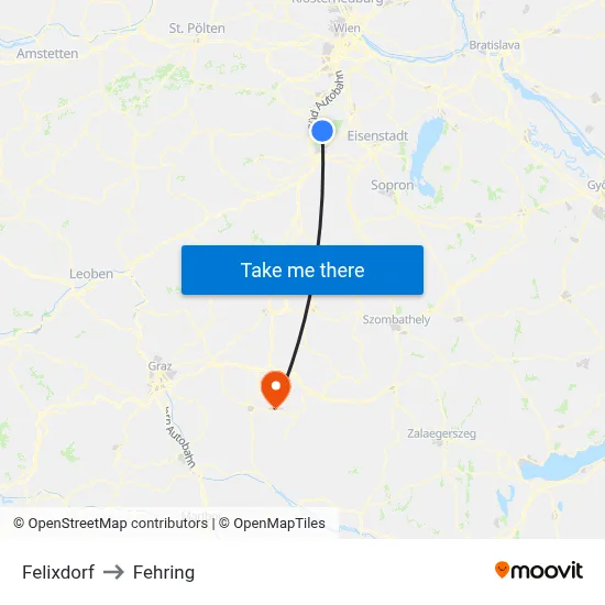 Felixdorf to Fehring map
