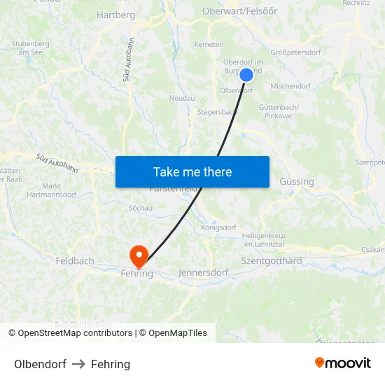 Olbendorf to Fehring map
