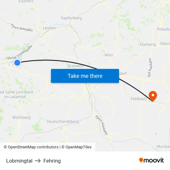 Lobmingtal to Fehring map