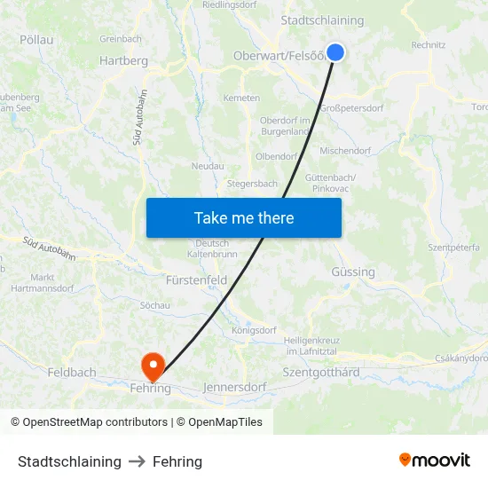 Stadtschlaining to Fehring map