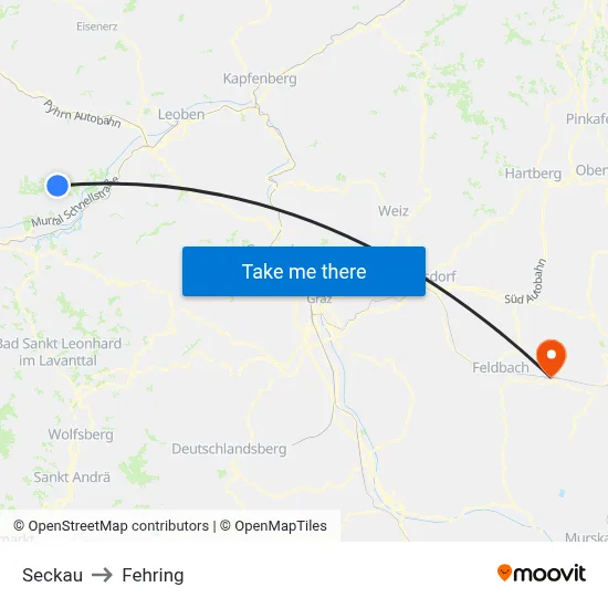 Seckau to Fehring map