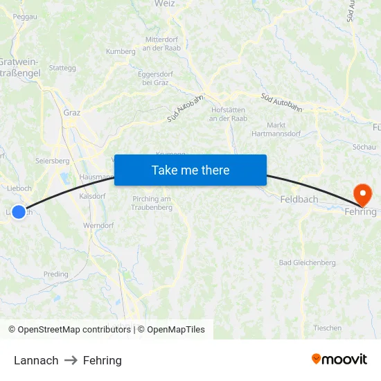 Lannach to Fehring map