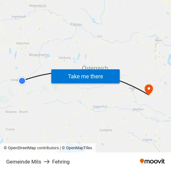 Gemeinde Mils to Fehring map
