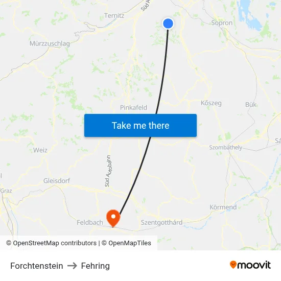Forchtenstein to Fehring map