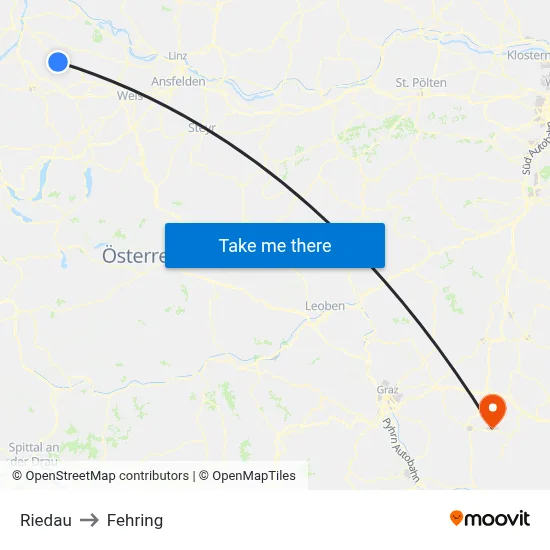 Riedau to Fehring map